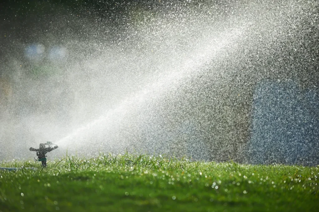 Lawn sprinkler spaying water